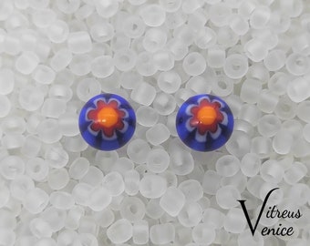 Murano Glass Murrini stud earrings, fused glass ear post, surgical steel, Millefiori earrings, Made in Italy