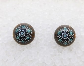 Murano Glass Murrini stud earrings, fused glass ear post, surgical steel, Millefiori earrings, Made in Italy