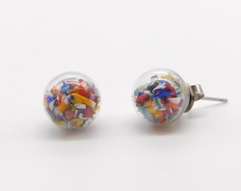 Murano glass earrings, glass blown stud earrings, bubble earring, sterling silver, glass posts earrings, surgical steel, Made in Italy