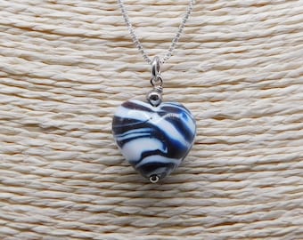 Murano Glass Heart Necklace: Sterling Silver Chain, Lampwork Pendant