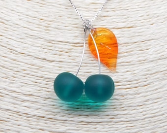 Murano Glass Cherries Necklace , Glass jewellery, glass cherry pendant, Sterling silver, Made in Italy, glass berries