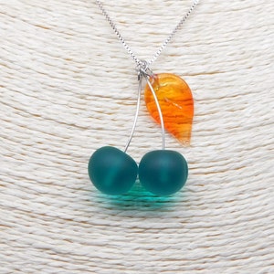 Murano Glas Kirschen Halskette, Glasschmuck, Glas Kirschen Anhänger, Sterling Silber, Made in Italy, Glas Beeren
