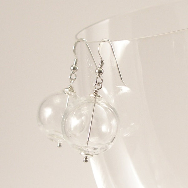 Murano Glass Blown earrings,Blown glass, Orb earrings, Sterling silver, Modern Minimalist Murano Glass bubble earrings, Made in Italy
