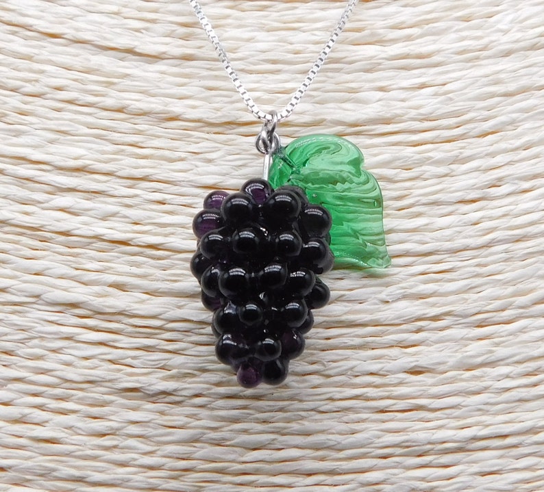 Murano Glass grape Necklace , Glass jewellery, glass grape pendant, Sterling silver, Made in Italy, glass berries image 1