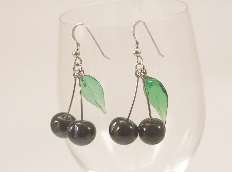 Murano Glass Black Cherries Earrings cherry bomb Sterling Etsy