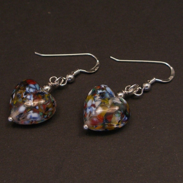 Murano glass  Heart Hook Earrings, 925 sterling silver, Venetian jewelry, Made in Italy