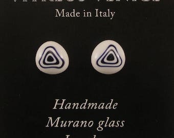 Murano Glass Millefiori stud earrings, fused glass ear post, surgical steel, Millefiori earrings, Made in Italy