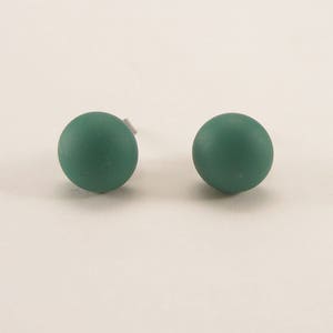 Murano Glass green oil matt stud earrings, fused glass ear post, Murano earrings, Made in Italy