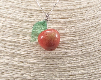 Murano Glass apple Necklace , Glass jewellery, glass apple pendant, Sterling silver, Made in Italy, glass fruit