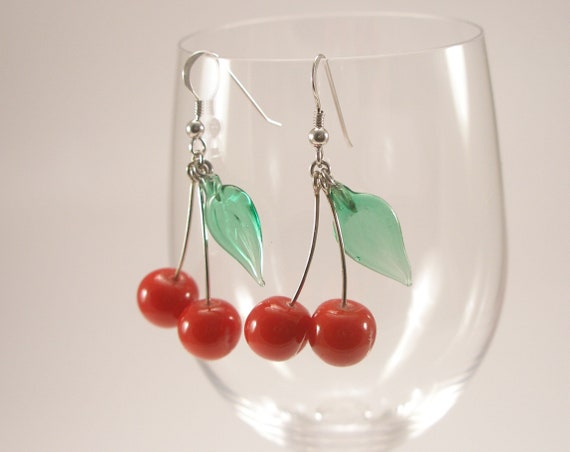 Orecchini Ciliegie in Vetro Di Murano Argento Sterling Frutta in