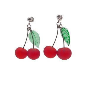 Murano Glass Cherries  Earrings, cherry bomb, Sterling silver, glass fruit, glass cherry, glass berries, Made in italy