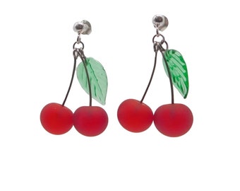 Murano Glass Cherries  Earrings, cherry bomb, Sterling silver, glass fruit, glass cherry, glass berries, Made in italy