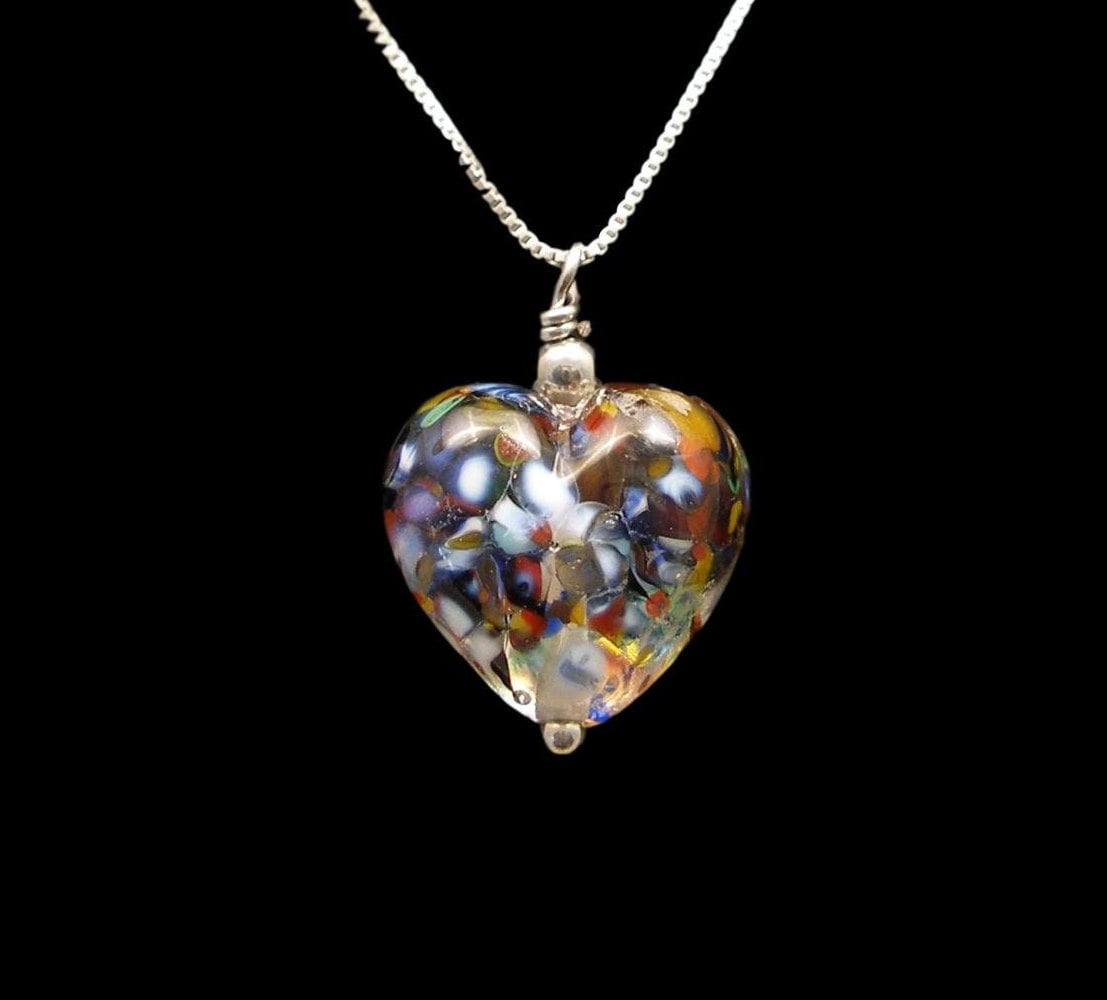 イタリアMURANO GLASS ペンダント【未使用】 ムラーノガラスのハート型ネックレス：スターリングシルバー