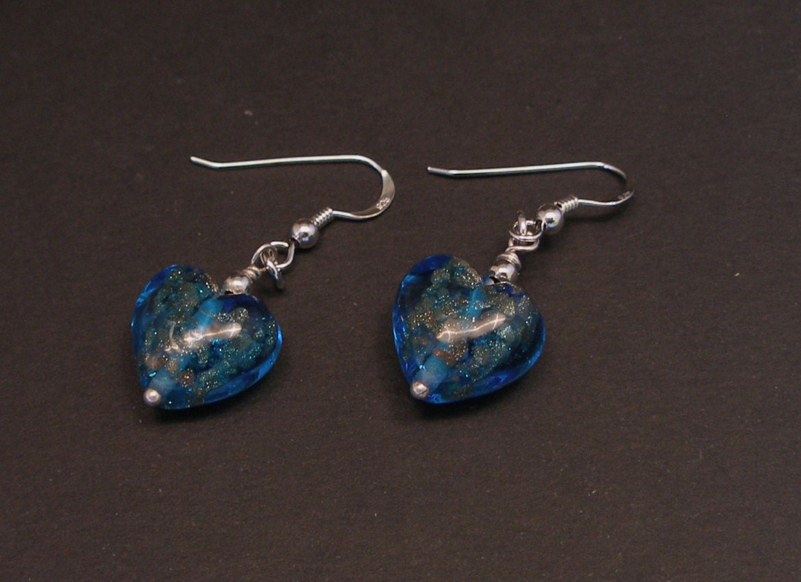 Murano glass  Heart Earrings, 925 sterling silver, heart earrings, Venetian jewelry, Made in Italy