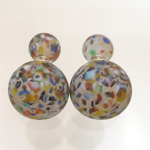 Orecchini a doppia perla in vetro di Murano, orecchini biadesivi, gioielli in vetro, acciaio chirurgico, Made in Italy