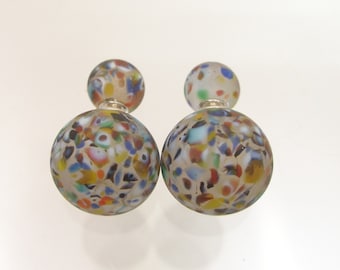 Orecchini a doppia perla in vetro di Murano, orecchini biadesivi, gioielli in vetro, acciaio chirurgico, Made in Italy