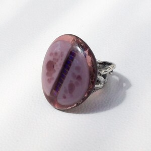 Adjustable lavender pink glass statement ring