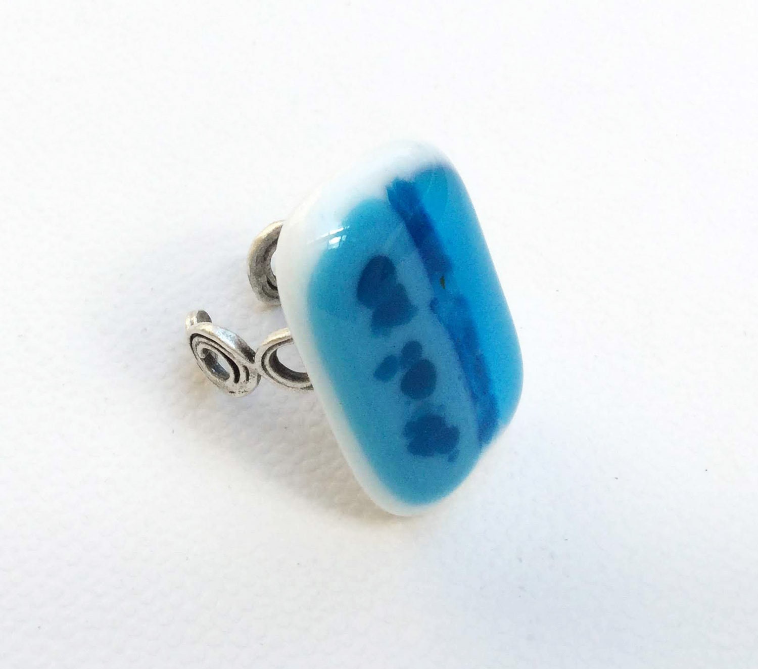 Adjustable ring Fused Glass Blue Ring