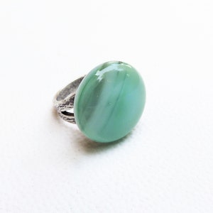 Adjustable turquoise green mint glass statement ring