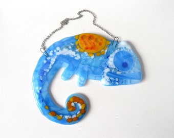 Fused glass Sunny Sky Chameleon