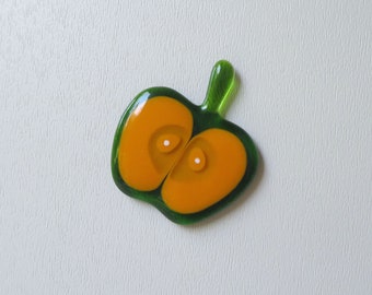 Green orange Apple, fused glass  fridge magnet