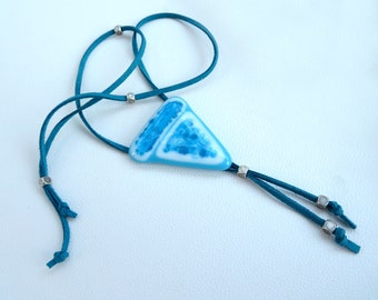 Fused glass blue necklace pendant