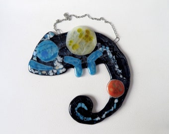 Fused glass Sparkling Night Sky Chameleon