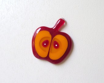 Red Orange Apple, fused glass  fridge magnet