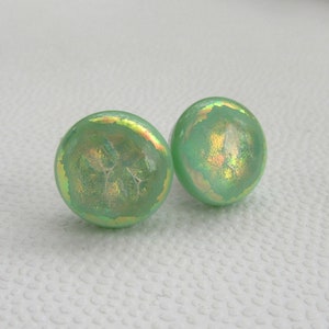 Fused glass green sparkling stud earrings