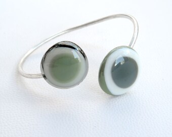 Fused glass olive green gray bracelet