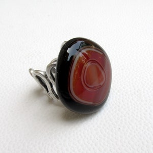 Adjustable brick-red glass statement ring
