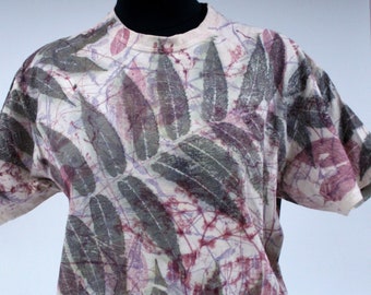 Plant-dyed t-shirt L size Cotton botanical imprint