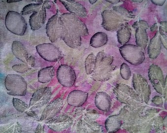 New fabric linen eco printed with leaves of peony smoketree fern