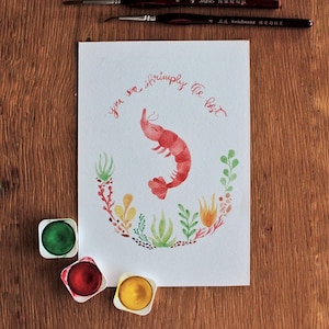 Quadro gamberetto acquerello, stampa gamberetto, poster per bambini, stampa alghe, stampa animali marini, disegni per bambini