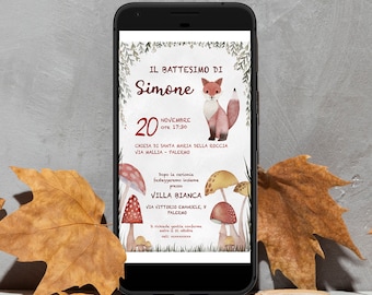 DIGITAL BAPTISM INVITATION / fox baptism invitation, WhatsApp baptism invitation, personalized invitation, woodland animals, party, autumn invitation