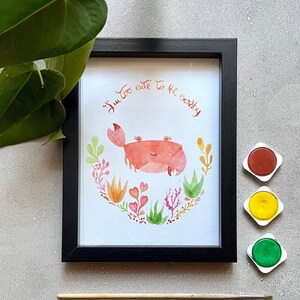 Quadro granchietto acquerello, stampa granchietto, poster per bambini, stampa animali marini e alghe, disegni per bambini