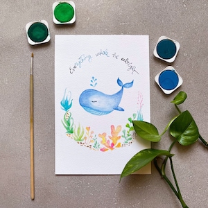 Stampa balena acquerello, poster balena, stampa per bambini, stampa animali marini, disegni per bambini, stampa nursery, decoro nursery
