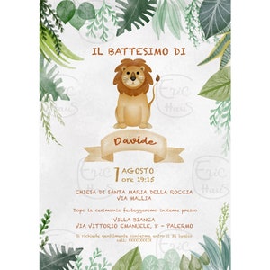 Invito digitale festa LEONCINO / invito battesimo personalizzato savana, File jpg da stampare o inviare su WhatsApp, safari