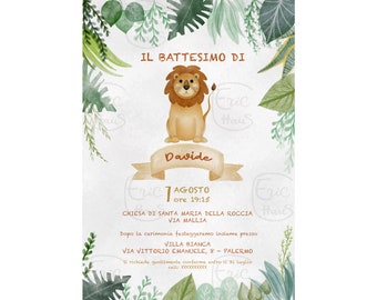 Digital invitation party LION / personalized baptism invitation savannah, Jpg file to print or send on WhatsApp, safari