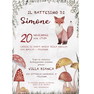 INVITO DIGITALE BATTESIMO / invito battesimo volpe, invito whatsapp battesimo, invito personalizzato, animali bosco, party, invito autunno
