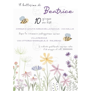 INVITO DIGITALE BATTESIMO fiori di primavera bambina, invito whatsapp, invito personalizzato, file digitale, invito floreale, invito bambina