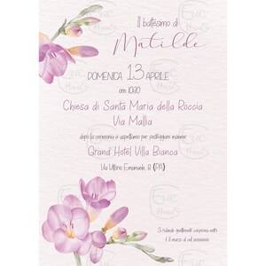 Invito DIGITALE battesimo bambina fiori di fresia – stile acquerello – personalizzabile per WhatsApp o stampa - invito digitale primavera