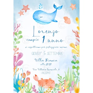 INVITO DIGITALE COMPLEANNO tema mare / modello personalizzabile per invito compleanno sotto il mare, pesci, balena, party mare