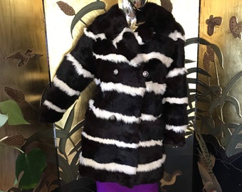 Vintage Striped double breasted Fur Coat