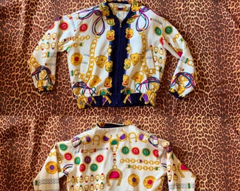 vintage 80s jeweled print bomber jacket Etienne Aigner style