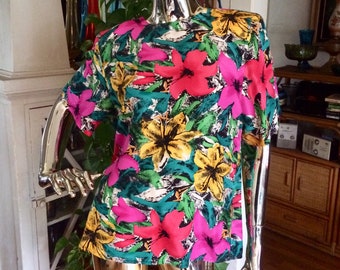 Silk 80s Floral Blouse