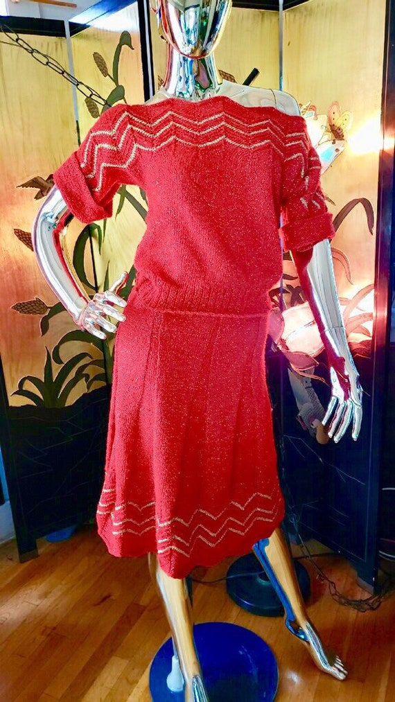 70s DISCO Vintage Knit red / gold, sweater / skir