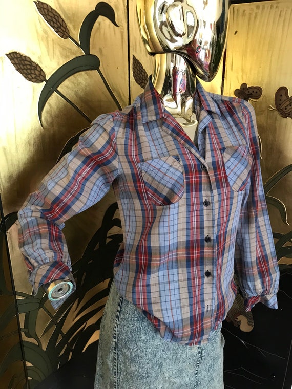 Vintage Plaid Shirt with gold Lurex thread - image 6