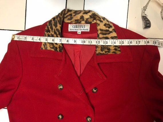 Vintage Red Wool Double Breasted Coat With Leopar… - image 9