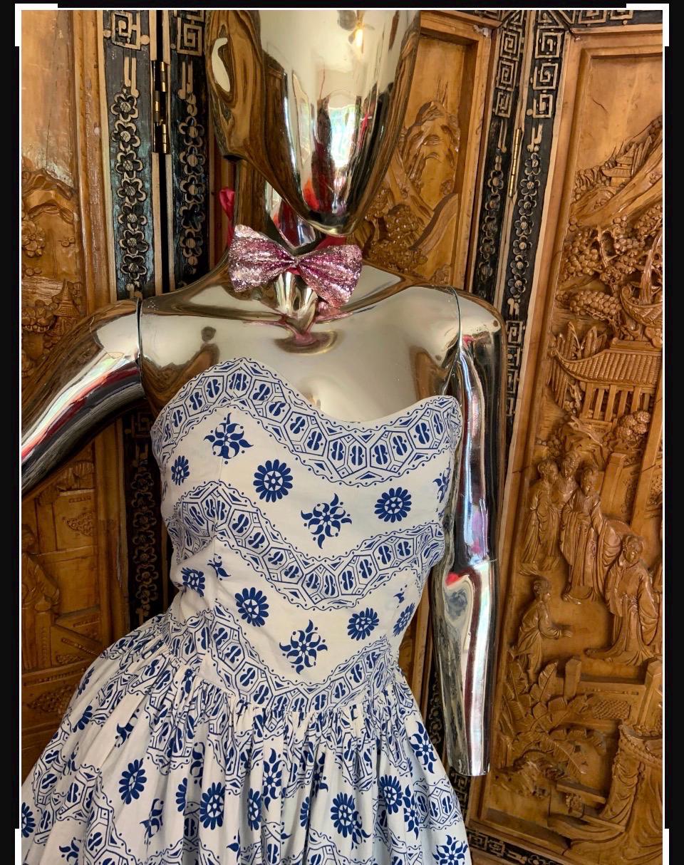 Vintage 1950s Cotton Strapless Dress by Henry Rosenfeld Fit and Flare ...
